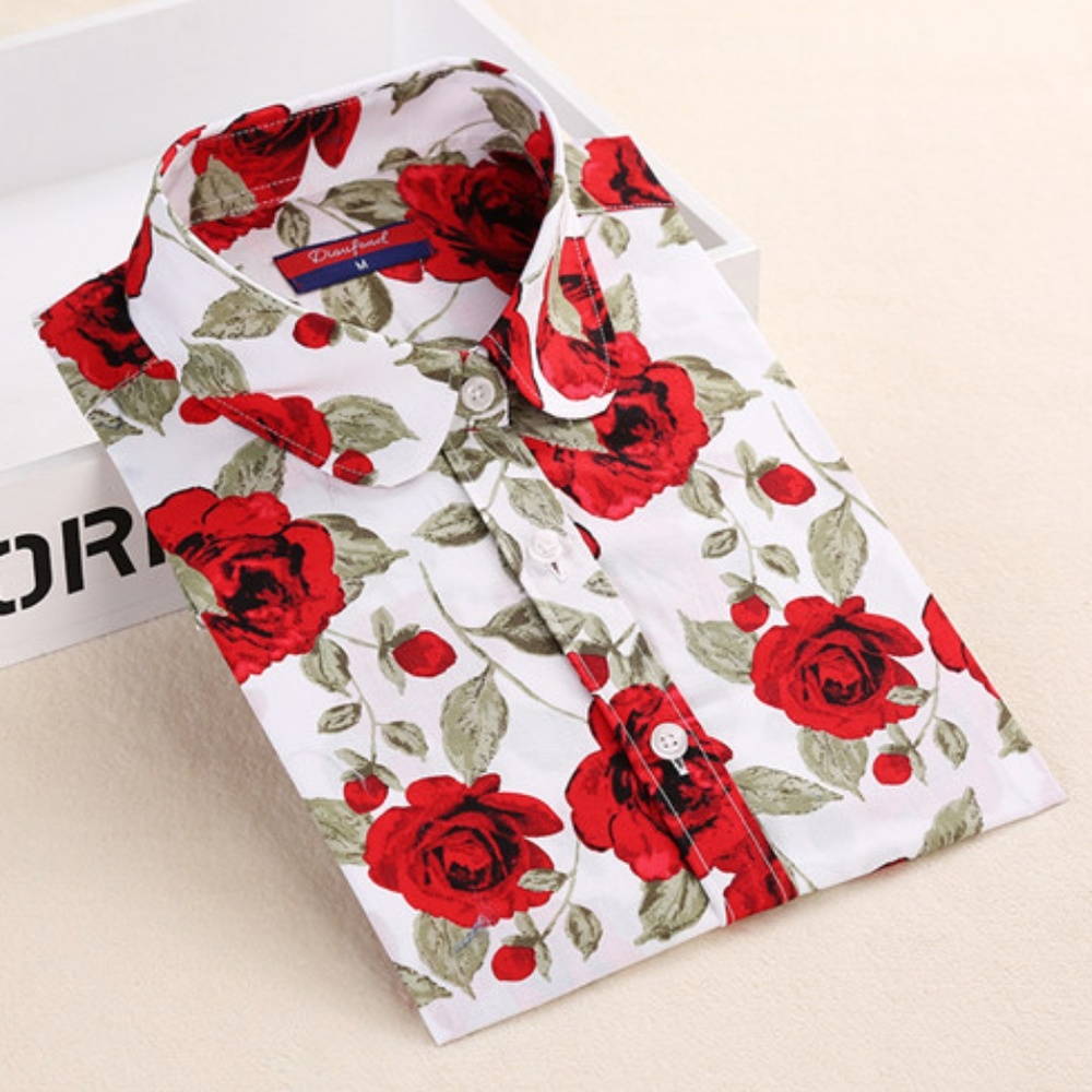 Rose Print Button Up NWT